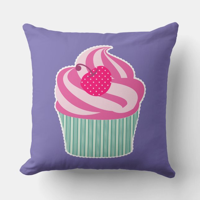 Pink Cupcake WIth Polka Dot Cherry Kissen (Vorderseite)