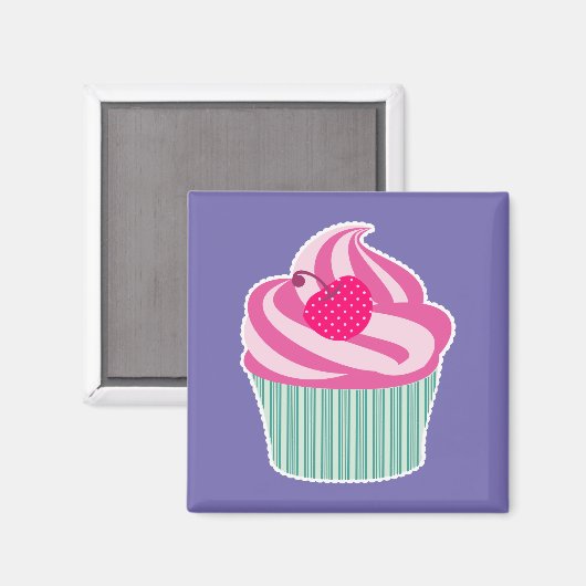 Pink Cupcake WIth Polka Dot Cherry Magnet (Vorderseite/Rückseite)