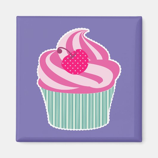 Pink Cupcake WIth Polka Dot Cherry Magnet (Vorne)