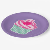 Pink Cupcake WIth Polka Dot Cherry Pappteller (Schrägansicht)