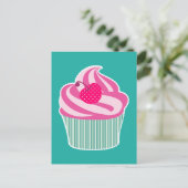 Pink Cupcake WIth Polka Dot Cherry Postkarte (Stehend Vorderseite)