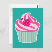 Pink Cupcake WIth Polka Dot Cherry Postkarte (Vorne/Hinten)
