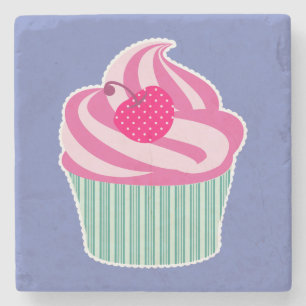 Pink Cupcake WIth Polka Dot Cherry Steinuntersetzer