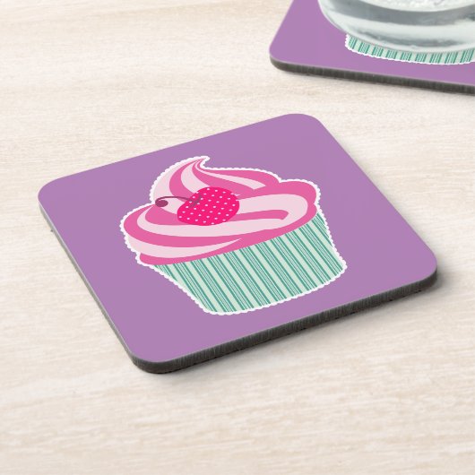 Pink Cupcake WIth Polka Dot Cherry Untersetzer (Linke Seite)
