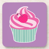 Pink Cupcake WIth Polka Dot Cherry Untersetzer (Vorderseite)