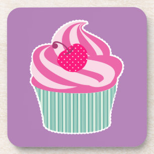 Pink Cupcake WIth Polka Dot Cherry Untersetzer