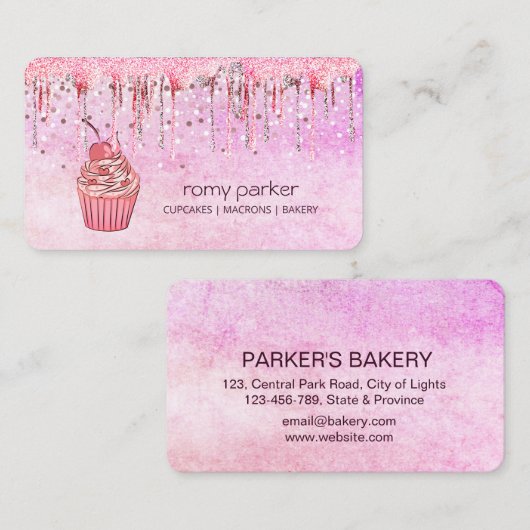 Pink Cupcake Zuhause Bäckerei Konditorei Tropfen Visitenkarte (Vorne/Hinten)