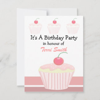 Pink Cupcake zum Geburtstag Einladung