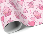 Pink Cupcakes Birthday Wrapping Paper Geschenkpapier (Rolleneckpunkt)