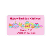 Pink Cupcakes/Cake Happy Birthday Sweet 16 Adressaufkleber (Vorne)