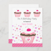 Pink Cupcakes Geburtstagsfeier Einladung (Vorne/Hinten)