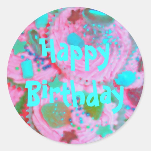 Pink Cupcakes 'Happy Birthday' Aufkleber (Vorderseite)