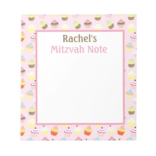 Pink Cupcakes Mitzvah Note Girls Notepad Notizblock (Vorderseite)