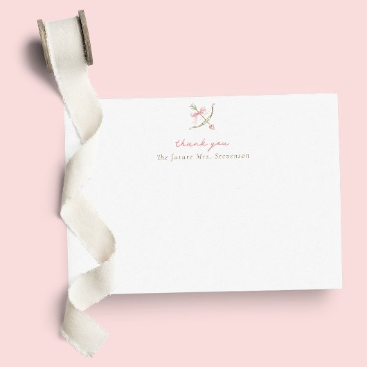 Pink Cupid Arrow Bow & Heart Bridal Shower Dankeskarte