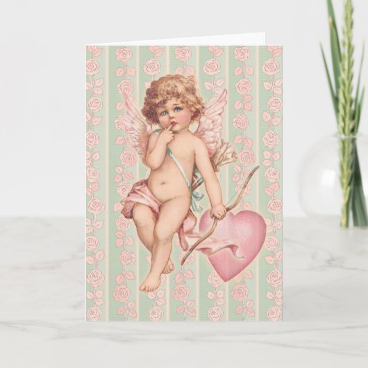 Pink Cupid auf Rose Feiertagskarte (Vorderseite)