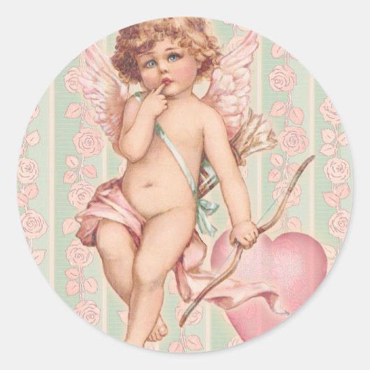 Pink Cupid auf Rose Runder Aufkleber (Vorderseite)