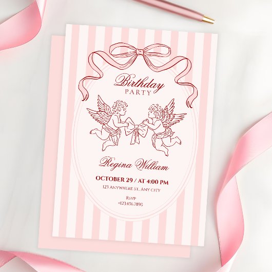 Pink Cupid Engel Geburtstag Einladung