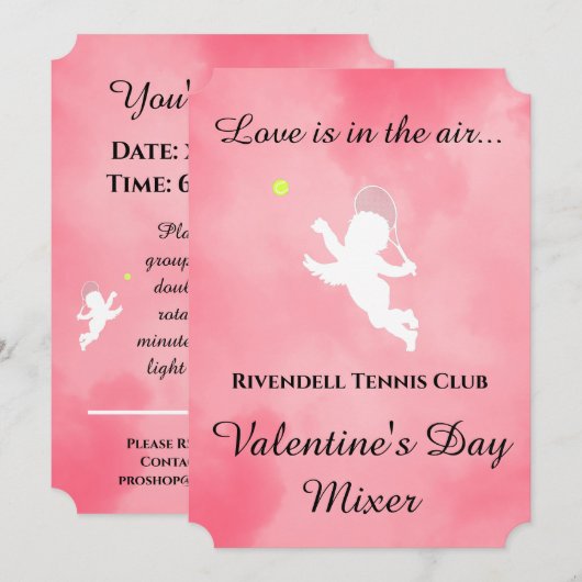 Pink Cupid Tennisspieler Event Einladung (Vorne/Hinten)