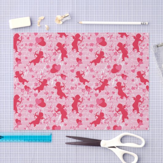 Pink Cupids and Hearts Seidenpapier (Handwerk)