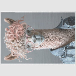 Pink Curly geheilt Llama Decoupage Seidenpapier
