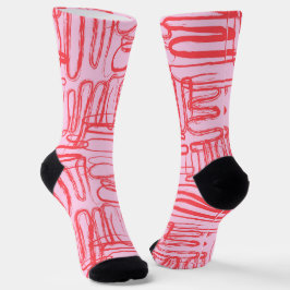 Pink Curve Wavy Squigggle Abstrakt Moderne Socken