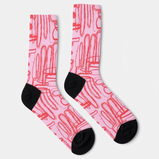Pink Curve Wavy Squigggle Abstrakt Moderne Socken (Rechts)