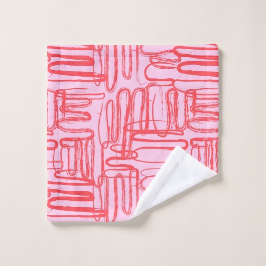 Pink Curve Wavy Squiggle Abstract Modern Badhandtuch Set (Waschlappen)