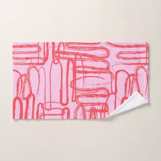 Pink Curve Wavy Squiggle Abstract Modern Badhandtuch Set (Handtuch)