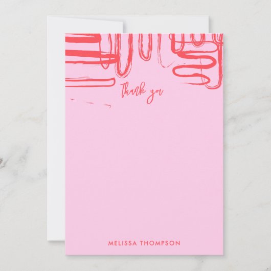 Pink Curve Wavy Squiggle Abstract Modern Dankeskarte (Vorderseite)