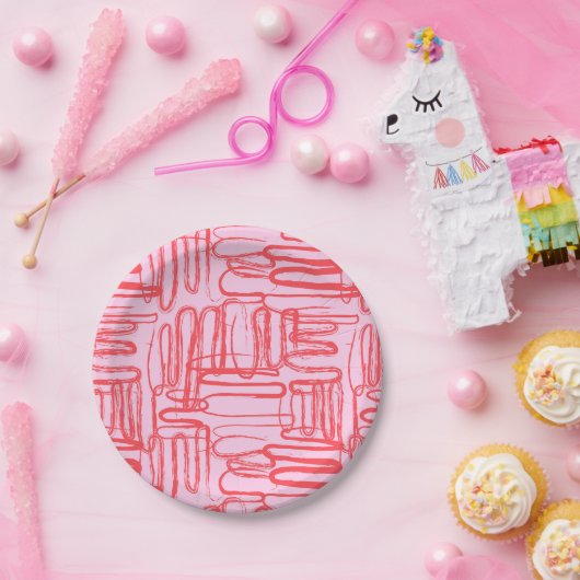 Pink Curve Wavy Squiggle Abstract Modern Pappteller (Party)