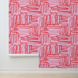Pink Curve Wavy Squiggle Abstract Modern Tapete