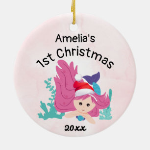 Pink Custom Baby First Weihnachten Mermaid 2022 Keramik Ornament