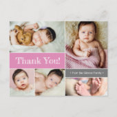 Pink Custom Baby Geburtsankündigung Vielen Dank Postkarte (Vorderseite)