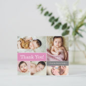 Pink Custom Baby Geburtsankündigung Vielen Dank Postkarte (Stehend Vorderseite)