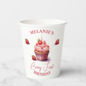 Pink Custom Berry First Birthday Party Pappbecher (Vorderseite)