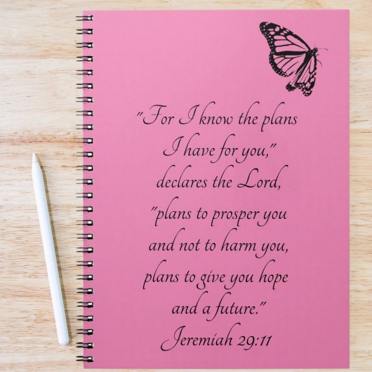 Pink Custom Bible Verse mit Schmetterling Jeremiah Notizblock
