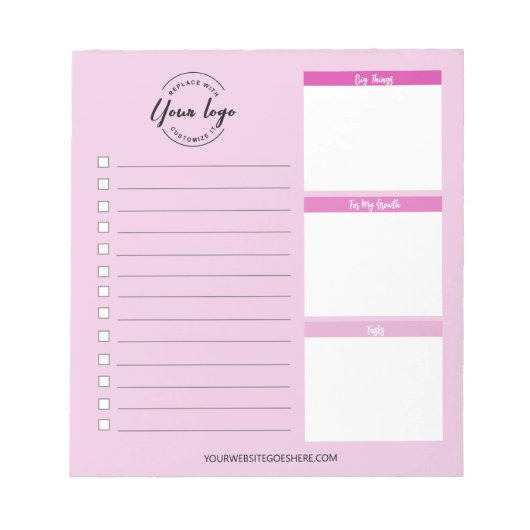 Pink Custom Business Logo Website Förderung Notizblock (Vorderseite)
