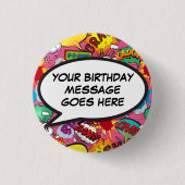 Pink Custom Comic Book Birthday Party Favor Button (Vorderseite)