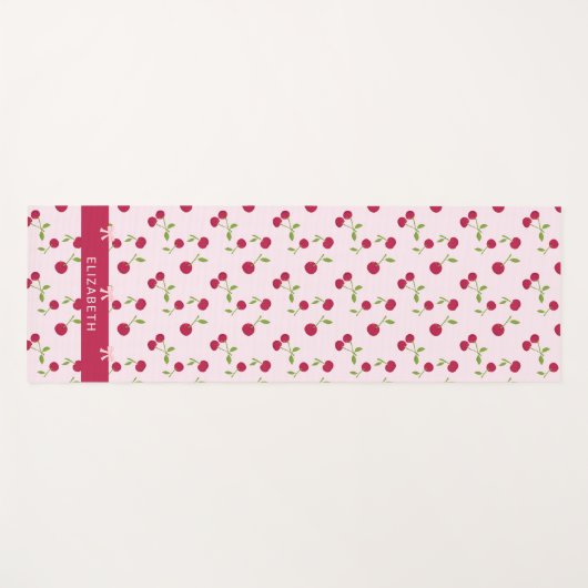 Pink Custom Cute Cherry Print Pattern Coquette  Yogamatte (Vorderseite (Horizontal))