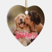 Pink Custom Dog Foto 2-seitige Happy Pawlidays Keramik Ornament (Rechts)