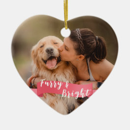 Pink Custom Dog Foto 2-seitige Happy Pawlidays Keramik Ornament