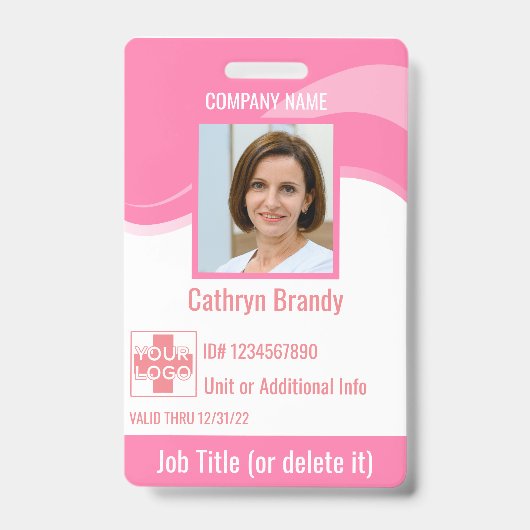 Pink Custom Employee Security Id, Logo, Bar Code Ausweis (Vorderseite)