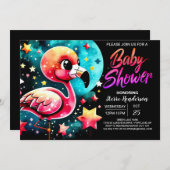 Pink Custom Flamingo Elegant Baby Dusche Einladung (Vorne/Hinten)