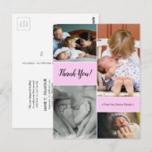 Pink Custom Foto Collage zweite Babyankündigung Postkarte (Vorne/Hinten)