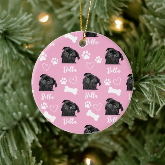 Pink Custom Liebe Paw Print Dog Lover Pet Foto Keramik Ornament (Baum)