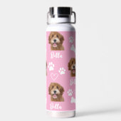 Pink Custom Liebe Paw Print Dog Lover Pet Foto Trinkflasche (Rückseite)