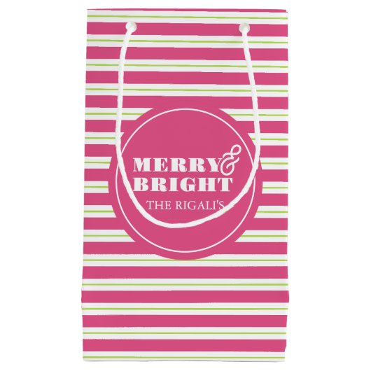 Pink Custom Merry & Bright Weihnachten Kleine Geschenktüte (Vorderseite)