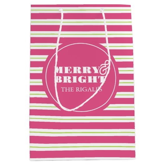 Pink Custom Merry & Bright Weihnachten Mittlere Geschenktüte (Vorderseite)
