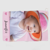 Pink Custom Name and Photo Personalized Golfhandtuch (Horizontal)