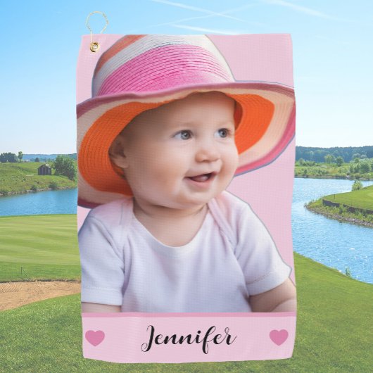 Pink Custom Name and Photo Personalized Golfhandtuch